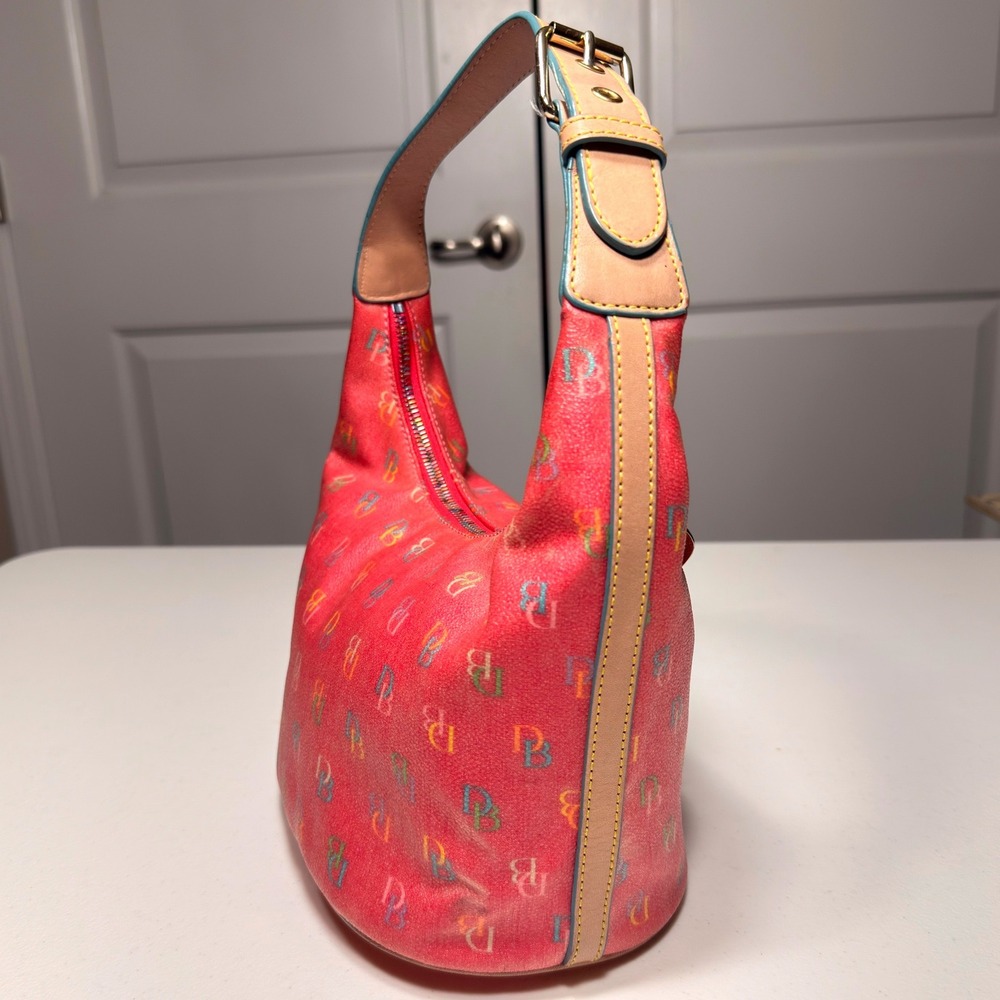 Dooney & Bourke Rainbow Monogram Red Coated Canvas Hobo Bag Y2K Vintage Medium - Picture 4 of 16